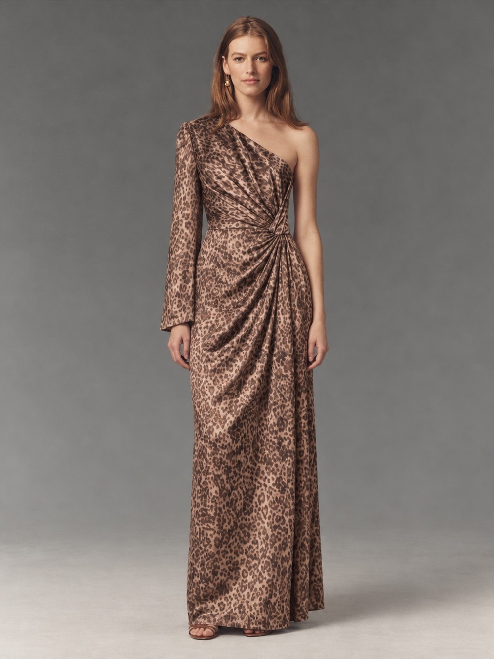 NWT Muse by Marchesa Leopard One Shoulder Gown Evening Formal Dress Elegant Sz 2